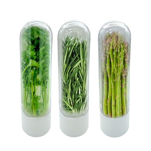 Happy Shopper Deluxe Herb Keeper for Refrigerator Set of 3 – Compact Herb Saver with Built-in Ventilation, and Water Reservoir – Keeps Herbs Fresh Longer in Fridge or Countertop