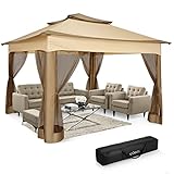 Tooluck Carpa Plegable 3x3 Cenadores para Jardin Carpas para Exteriores Gazebo Carpa Impermeable Cenador Plegable Protección UV 50+, Techo Doble, para el Patio Trasero del Jardín del Patio, Caqui