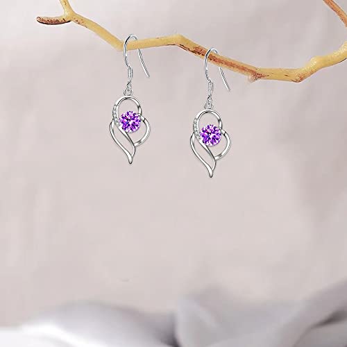 Vavhoo Dangle Plated Silver Nickel Free Earrings For Women Girls Teens Fashion Heart Dangle Drop Sparkly Crystal Earrings For Women Girls Teens (Purple) #TOP5
