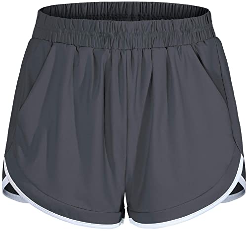 Blevonh Athletic Shorts Women,Teenager Girls Petite Elastic Waist Lighterweight Running Short Ladies Fast Dry Slimming Gym Workout Shorts Dark Grey Xs #TOP2