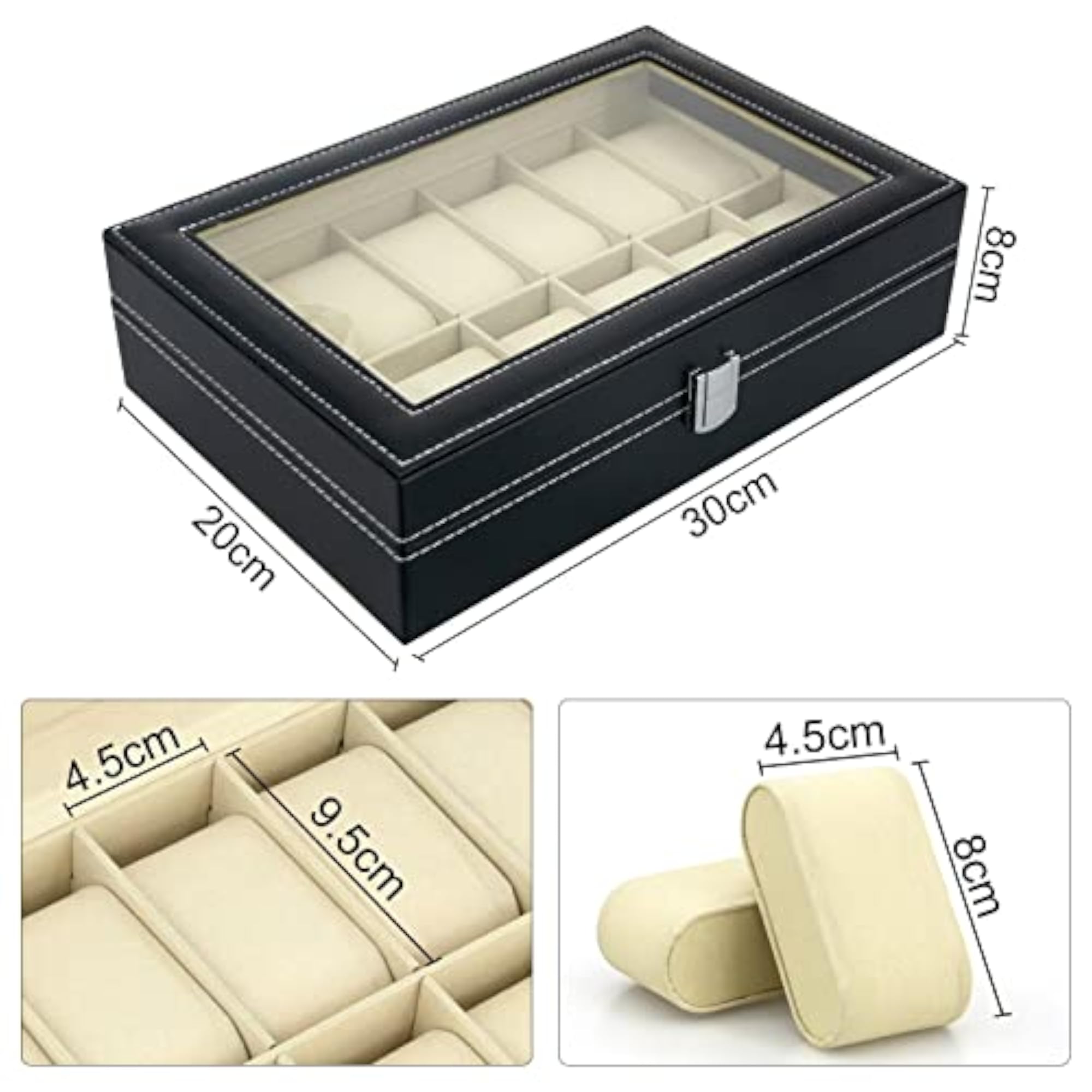 Watch Box Display Storage Case, 12 Slots PU Leather Holder