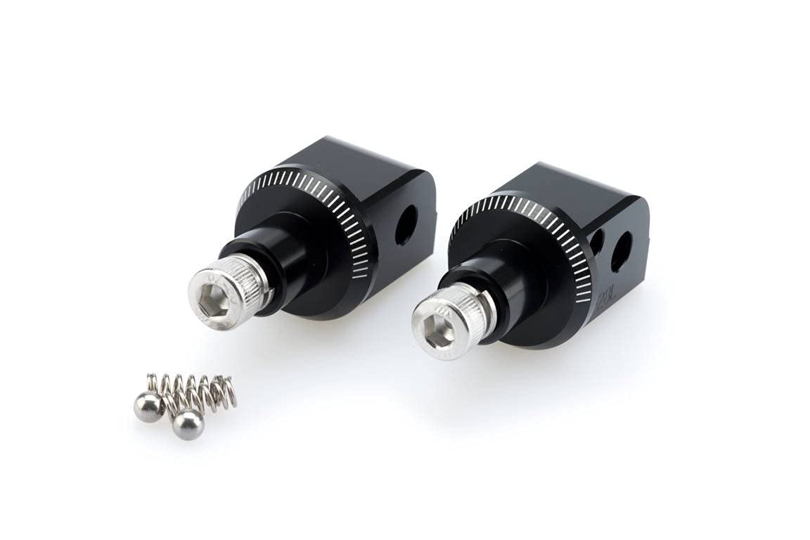 Puig 6770N Rider footrest adapters machined from aluminium with anodized finish and millimetric adjustment for precise mounting, Black