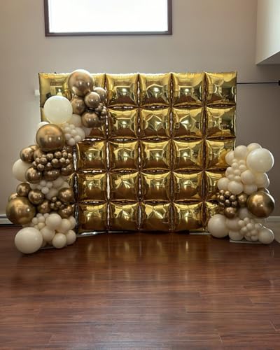 Image of 36pcs Red and Gold Square Foil Balloons Wall Backdrop with 147pcs Balloon Garland Arch Kit, Double Sided Balloons for Valentine's Day Wedding Birthday Engagement Anniversary Party Decorations