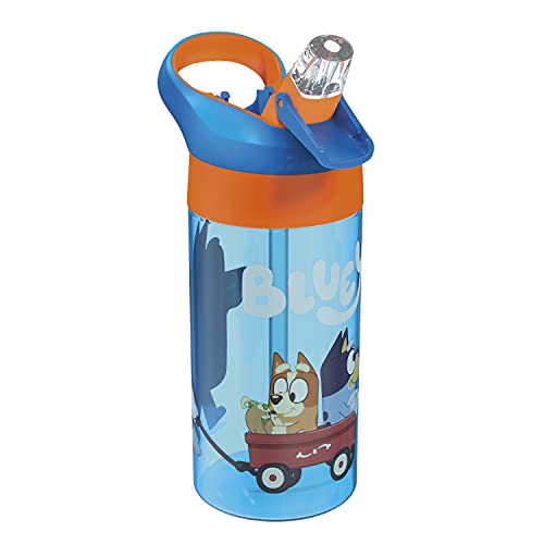Image of Zak Designs 17.5 oz Riverside Bluey Kids Water Bottle with Straw and Built in Carrying Loop Made of Durable Plastic, Leak-Proof Design for Travel, 2PK Set