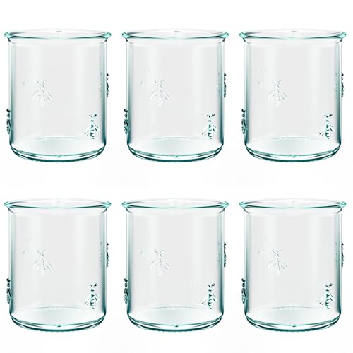 Amici Home Regina DOF Glass | 12 Oz | Italian Made, Recycled Green Glass | Drinking Glass with Embossed Bee Design for Water, Juice, Iced Tea, Cocktails (Set of 6)