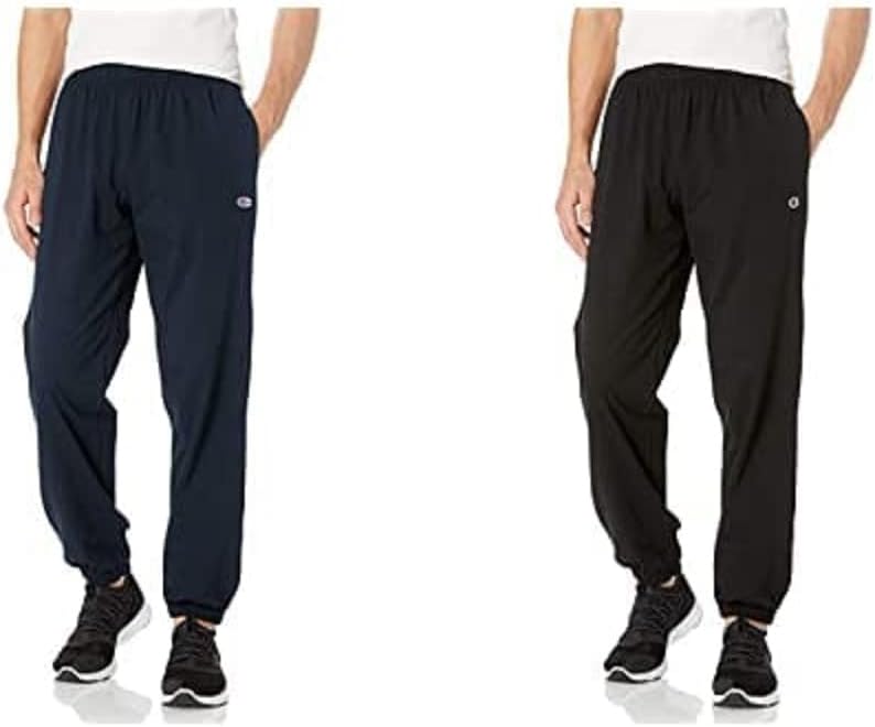 Champion, paquete de 2 pantalones deportivos de punto ligero con parte inferior cerrada, azul marino/negro, mediano/mediano