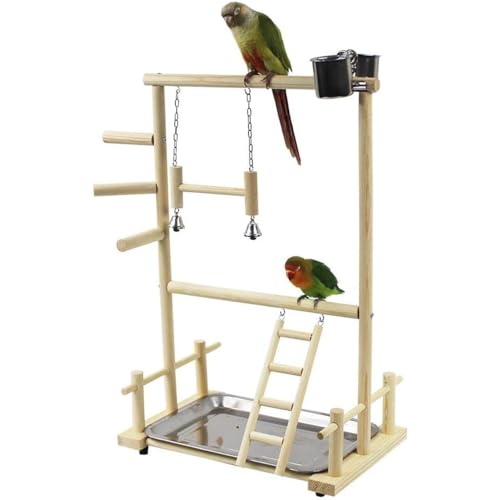 ULOVEJOY バードアスレチック インコ 遊び場 二層 玩具 スタンド 止まり木 はしご 食器 水器 鳥 巣 カゴ 遊園地 秋千 ラダー ベル 鳥の巣