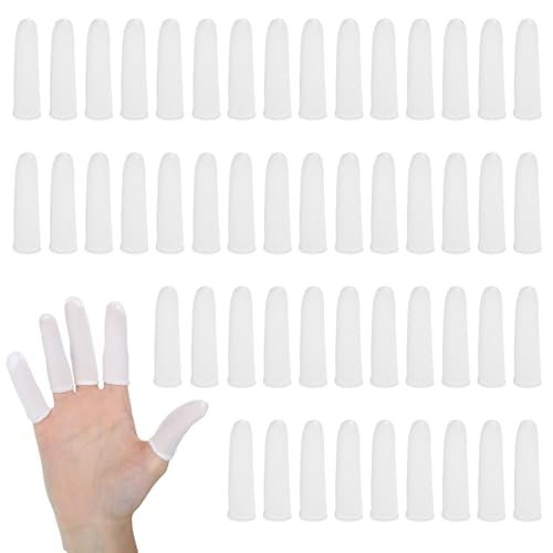 50 Pcs Cotton Finger Cots Finger Bandages Breathable Thumb Sleeves Fingertips Protective Cover Reusable Nail Covers for Work Kitchen Fingers Protection(White)