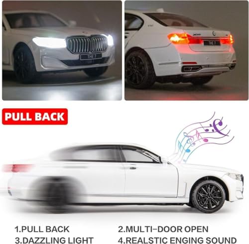 Image of 1:24 B-M-W XM Diecast Metal Pull Back Car with 6 Openable Doors with Sound and Light Toy Decoration car Best Gift Toys for Kids (1:24 B-M-W 760iL - White)