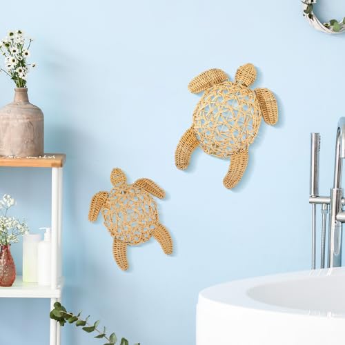 Yousoontic 2 Pcs Sea Turtle Wall Decor Handmade Wicker Wall Art 2 Size Boho Sea Turtle Beach Hanging Ornaments Rattan Coastal Nautical Sculpture for Boho Bedroom Bathroom Indoor Outdoor Home - Image 5