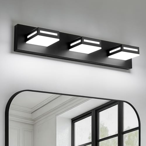 Image of LED Modern Bathroom Light Fixtures, 3-Light 24-Inch Dimmable 5CCT Adjustable Matte Black Vanity Lights for Bathroom Lighting Fixtures Over Mirror, 350 Rotatable Wall Lamp