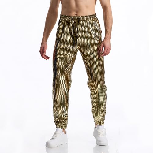 Mens Metallic Disco Pants - 70s 80s Sequin Drawstring Elastic Waist Party Club Rave Shiny Jogger Sparkly Trousers2