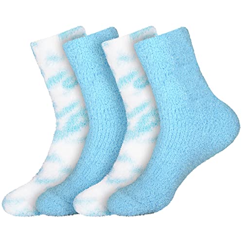Image of BambooMN Women's Girl Fuzzy Warm Fluffy Tie-Dye Colorful Fun Crew Socks - 4 Pairs