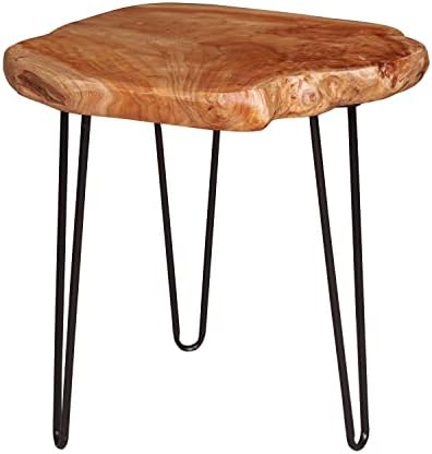 NBWOOD Natural Edge Side Table, Live Edge End Table with 3 Hairpin Legs, Nightstand Plant Stand for Bedroom and Living Room(15.5" L x 14.5" W x 16" T.)