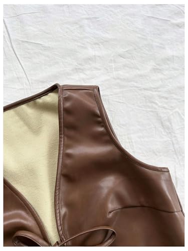 Verdusa Women's Western Leather Cowgirl Vest Bow Tie Front Sleeveless Lightweight Jacket Outerwear4