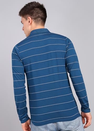 Image of INKKR Men Full Striped Polo Neck Cotton Blend T-Shirt