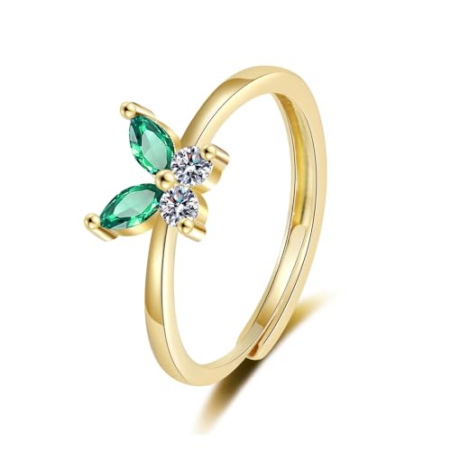 Anillo de mariposa de oro de 18K con circonitas verdes