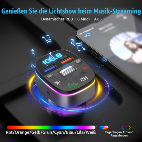 LENCENT Bluetooth 5,0 Auto FM Transmitter, QC3,0 Autoladegerät, AUX Bluetooth Radio Adapter...