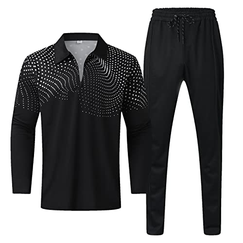 Ensemble 2 pièces décontracté imprimé 3D homme avec col zippé noir