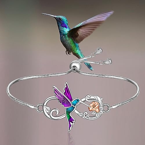 Hummingbird Bracelet Sterling Silver Infinity Hummingbird Bracelets for Women Flower Blue Purple Bird Jewelry Hummingbirds Gifts4