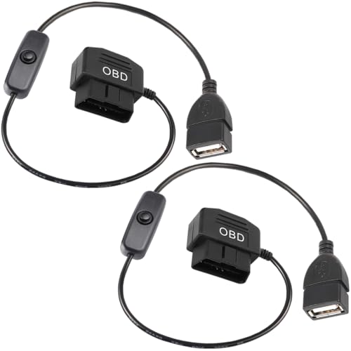 HAAMNING7 Adaptador cable alimentación OBD a USB, cable carga alimentación OBD2 macho 16 pines a USB hembra 12V 24V 36V a 5V 2A con botón interruptor, para cámara tablero DVR GPS para automóvil
