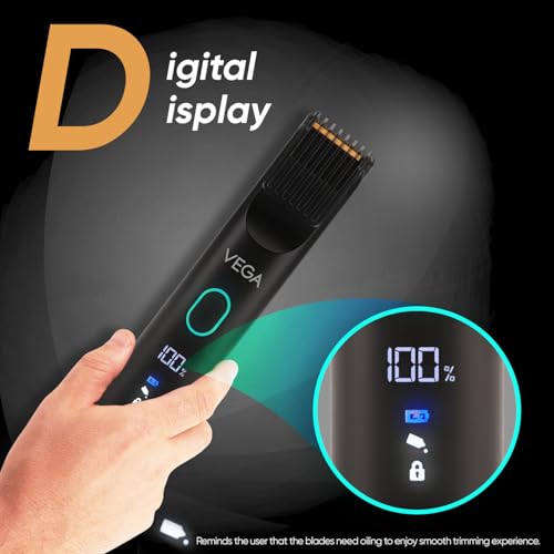 Image of Vega SmartOne S1 Beard Trimmer for Men with AI SmartTrim Technology Titanium Blade, Digital Display, 120 mins Runtime, USB Type C, IPX7 Waterproof & 40 Length Settings, 3 Unique Speed Mode (VHTH-30)