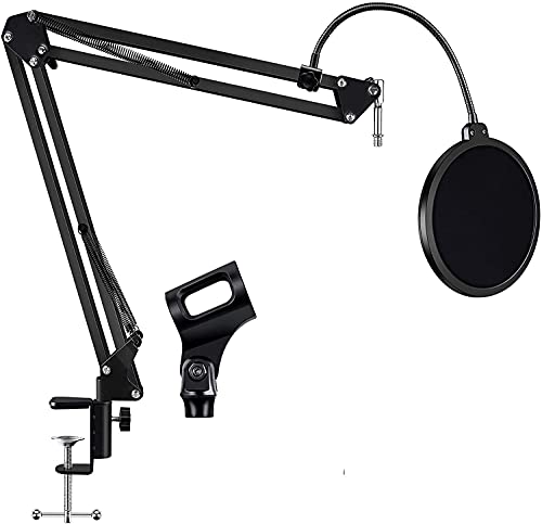 Techtest Heavy Duty Suspension Scissor Boom Arm Stand Holder for Professional Dynamic Mic Condenser Microphone Recording Studio and (Black)