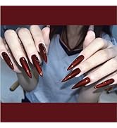 Medium Coffin Press on Nails Red Fake Nails Full Cover Glossy Acrylic Nails for Women and Girls H...