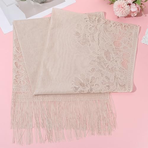 Pink Floral Lace Shawl Wrap Tassel Fringe Gauze Lace Shawls and Wraps Flower Pattern Hollow Solid Mesh Soft Summer Scarf for Women Formal Wedding Party Bridal Evening Dresses Accessories3