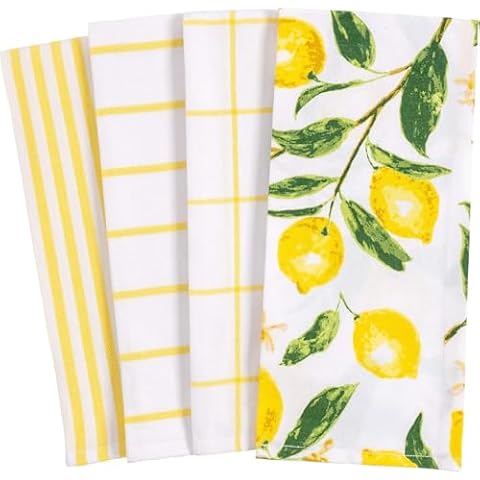 KAF Home Pantry Lemons All Over Kitchen Dish Towel Set of 4, Cotton, 18 x 28-inch Cover