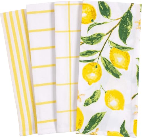 KAF Home Pantry Lemons All Over Kitchen Dish Towel Set of 4, Cott...