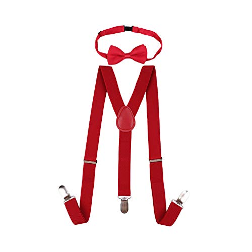 Trimming Shop Ensemble de Bretelles pour Enfants avec nœud Papillon et Clip entièrement élastique réglable, 25 mm de Large, Bordeaux, 65 cm Cover