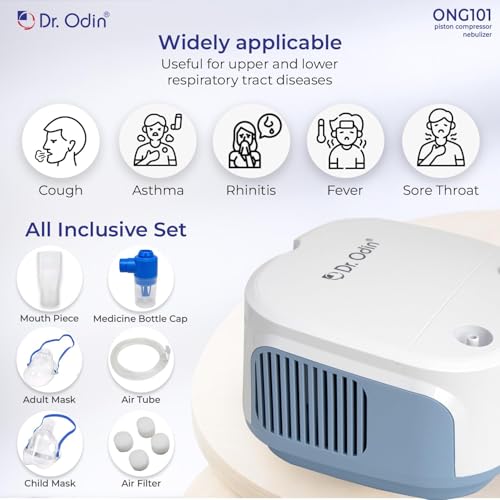 Image of Dr. Odin ONG 101 Smart Portable Nebulizer | Whisper-Quiet Operation | Pediatric to Adult Use | Compact & Efficient Design | Proudly Made in India | Stylish (White & Blue)