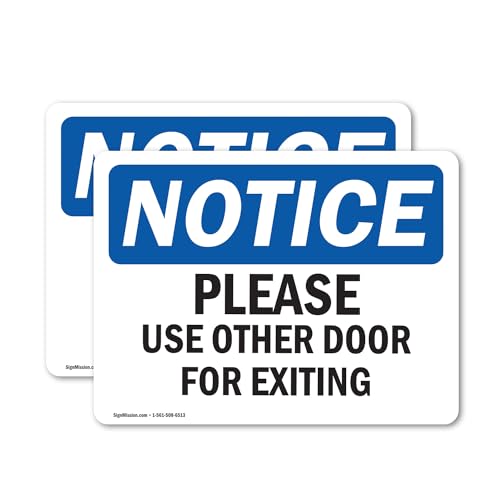 (2 Pack) Please Use Other Door For Exiting OSHA Notice Sign 10 Inch X 7 Inch Vinyl Label Decal Sticker Weather Resistant, UV Protected for Workplace, Business, and Construction Site, Made in the USA -  SIGNMISSION, OS-2PACK-NS-D-710-L-17623