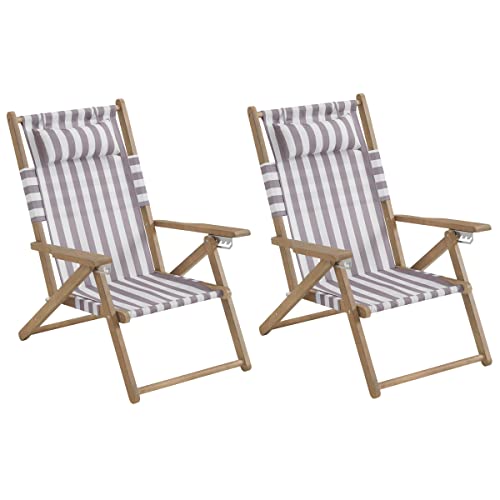 Lavish Home Beach Outdoor Weather-Resistant Wood Folding Chair With Backpack Straps, Adult, Striped Taupe #TOP21