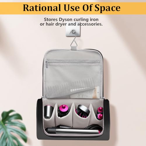 Image of MAYCREATE PU Leather Travel Case and Organizer Bag Combo for Dyson Airwrap Styler and Attachments, Waterproof, Shockproof, Dustproof Storage, Portable with Hanging Hook, Black, Gift Set