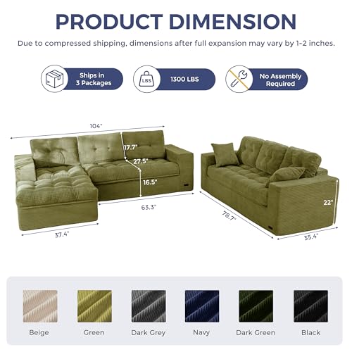 Image of MAXYOYO Modular Sectional Sofa with Ottoman and Loveseat, Cloud Boneless Couch with Layered Cushion, Flexible Module Combination Sofa for Living Room, No Assembly Required,Green