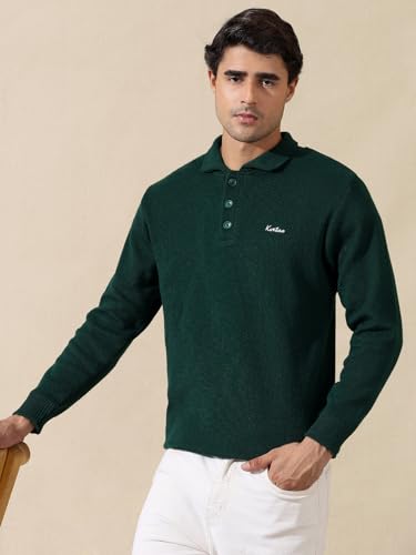Image of Kvetoo Men's Wool Polo Collar Neck Winter Sweater Full Sleeve Solid Pullover for Casual Office Wear