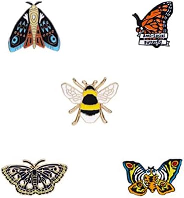 5Pieces Butterfly Bee Enamel Pins Lapel Pin Brooches Cute Cartoon Insect Pins Fashion Decorative Badges for Clothing Backpacks Hats