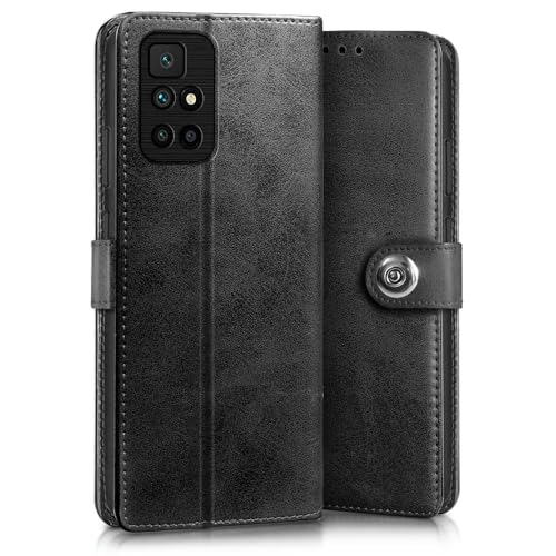 Image of WOW IMAGINE Shock Proof Flip Cover Back Case for Xiaomi Mi Redmi 10 Prime (Magnetic Button Flip Case | Wallet Pockets & Stand | Leather Finish | Haze Black)