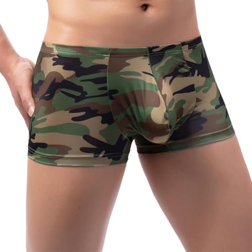 Mens Camo Underwear Briefs Sexy Boxer Briefs with Pouch Tactical Underpants Quick Dry Thin Shorts Breathable Casual