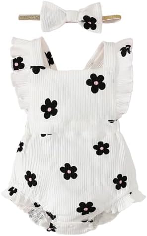 Fullfamous Baby Girl Ruffled Jumpsuit and Headband Set