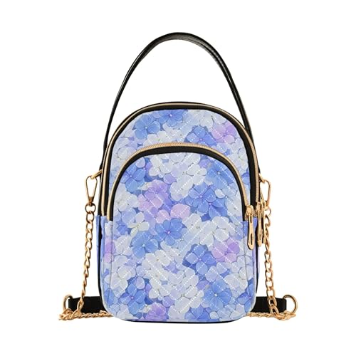 Women's Shoulder Handbag Quilted Chain Strap Cell Phone Handbag Floral Zipper Designer Bowler Tote Colorful Petals Purple Blue White