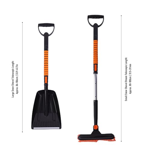 Spacnana Car Snow Shovel Kit, Heavy Duty Extendable Snow Brush and Shovel with Foam Grip, for Clearing Ice Frost From SUVs and Trucks