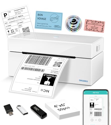 ORGBRO Bluetooth Etikettendrucker Z1 Plus DHL Thermodrucker Etikettiergerät 4x6 Versandetiketten Drucker Labeldrucker für Barcode, Adresse, Kompatibel mit Amazon, Etsy, Shopify, Weiß ORGBRO Bluetooth Etikettendrucker Z1 Plus DHL Thermodrucker Etikettiergerät 4x6 Versandetiketten Drucker Labeldrucker für Barcode, Adresse, Kompatibel mit Amazon, Etsy, Shopify, Weiß