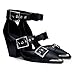 Migpuel Western Sandals for Women Chunky Wedge Heels Pointed Toe Pumps Ankle Strap Metal Buckle Strappy Heels Comfortable Fashion Casual Dress Shoes Black,11