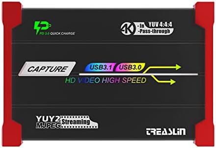 TreasLin HDMI入力/USB-C入力 キャプチャーボードswitch対応、ゲームライブ配信と録画 、USB 3.0 ビデオキャプチャー 、遅滞なくパススルー、3.5mmオーディオ入力/出力、HDMIまたはUSB-Cデバイスからビデオを簡単にキャプチャー HSV3219