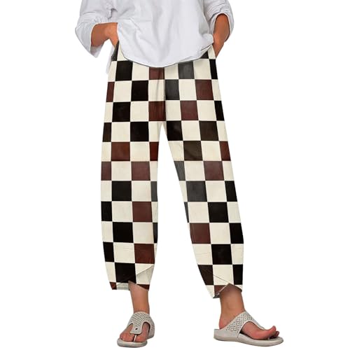 Image of DMOYALA Linen Pants for Women Summer Casual Wide Leg Capri Pants Loose Fit Palazzo Pants Cropped Beach Pants with Pockets