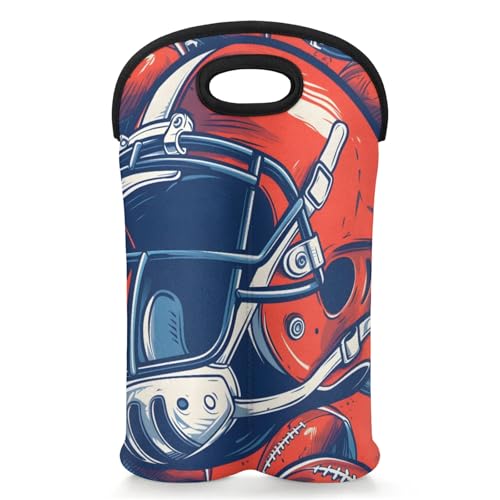 GzLeyigou 2 Bottles American Balls and Helmet Wine Bag Sleeve Totes Neoprene Protective Wine Carrier Bag for Wine,Water, Champagne, Beer, Baby Bottles,Gift 14.5 x 10 Inches