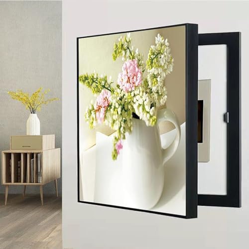 Wall Mounted Electrical Panel Cover - Decorative Circuit Breaker Protector with Flip-Up Meter Switch Box, Stylish Black Design for Home Decor & Safety